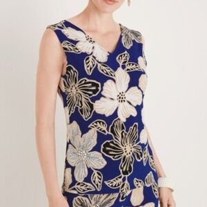 Chico's Seafaring Blue, Cream and Tan Floral Reversable Tank  Size 1 (Med/8) New